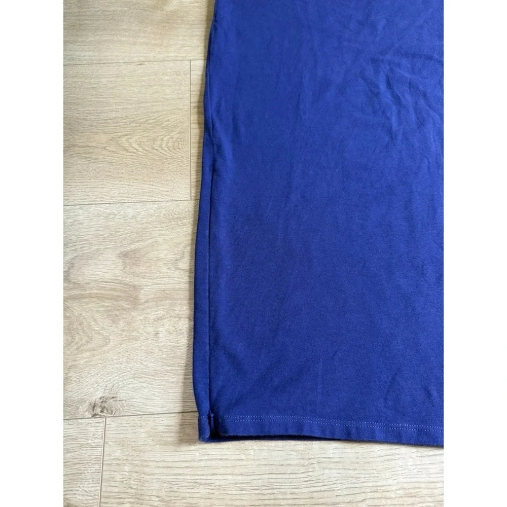 EUC Eileen Fisher short sleeve‎ organic tunic blue stretch side zippers size L